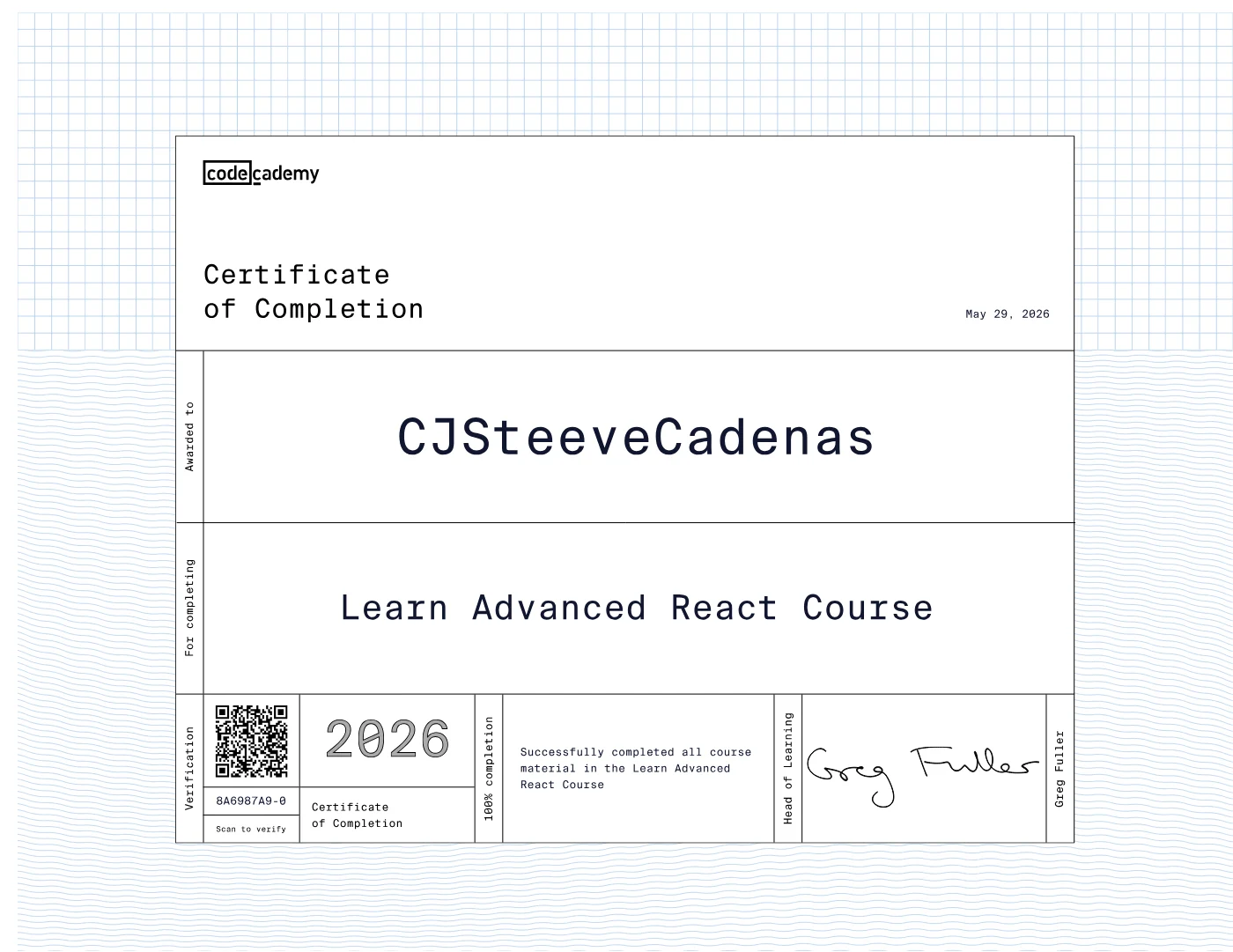Advanced React certificate
