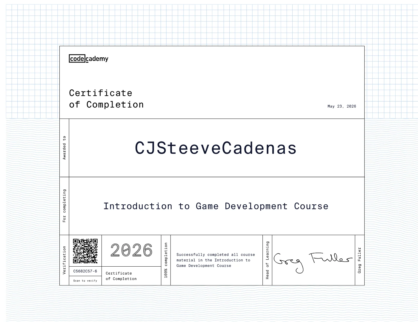 Introduction to Game Development certificate